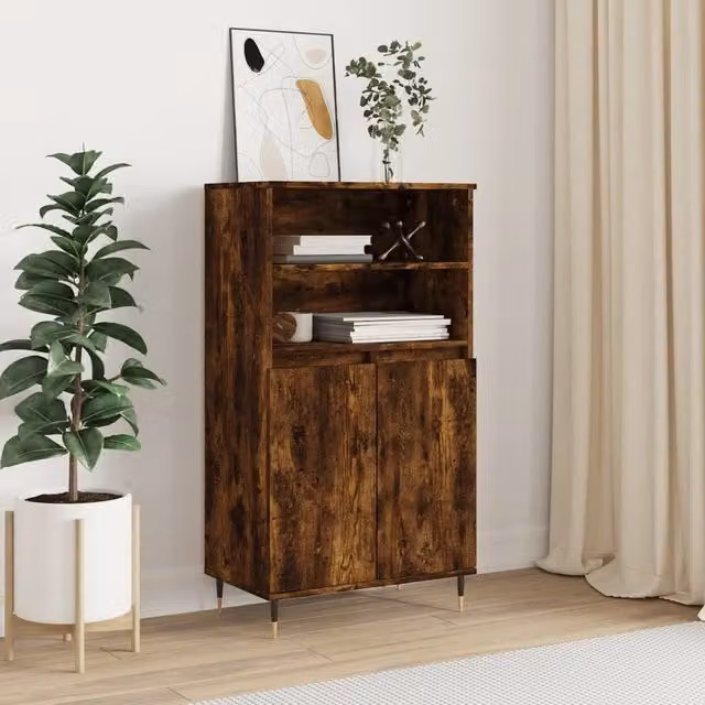 Berkfield Home Industrial Highboard in Smoked Oak and Brown, W/D/H: 60 x 36 x 110 cm – 1