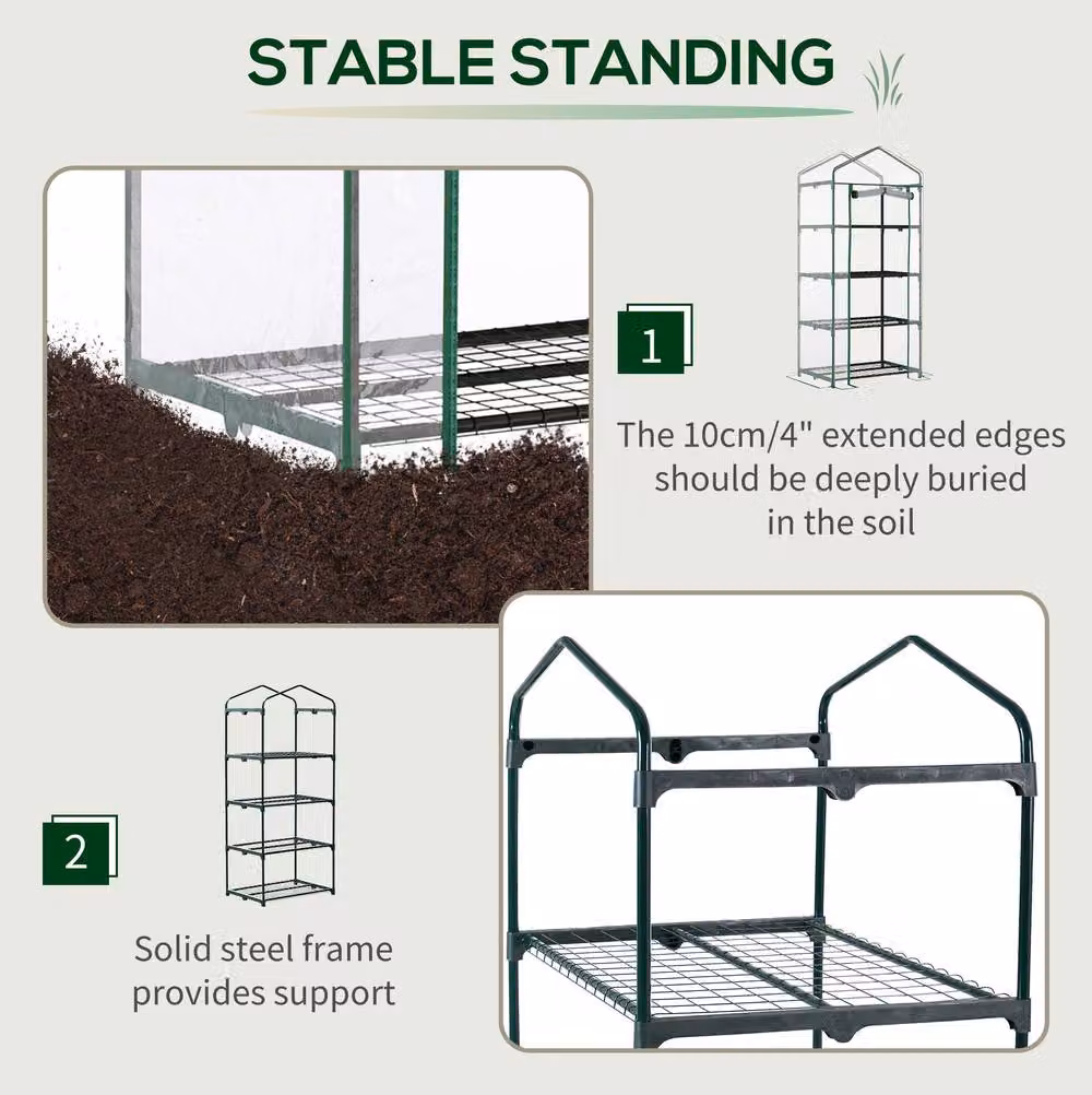 STILVORA 4 Tier Portable Greenhouse with Green Steel Frame, H 160 x W 70 x D 50 cm – 3