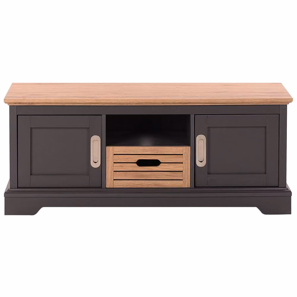 Wyld and Coco Grey Retro TV Stand for TVs up to 52 Inch with 2 Cabinets and 1 Drawer – 4