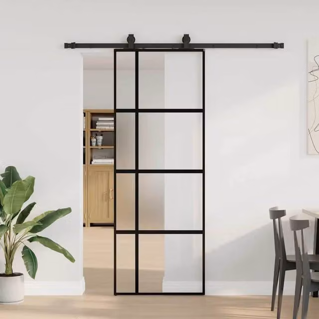 Berkfield Home Modern Black Sliding Glass Door with Hardware Set, W: 76 cm, H: 205 cm
