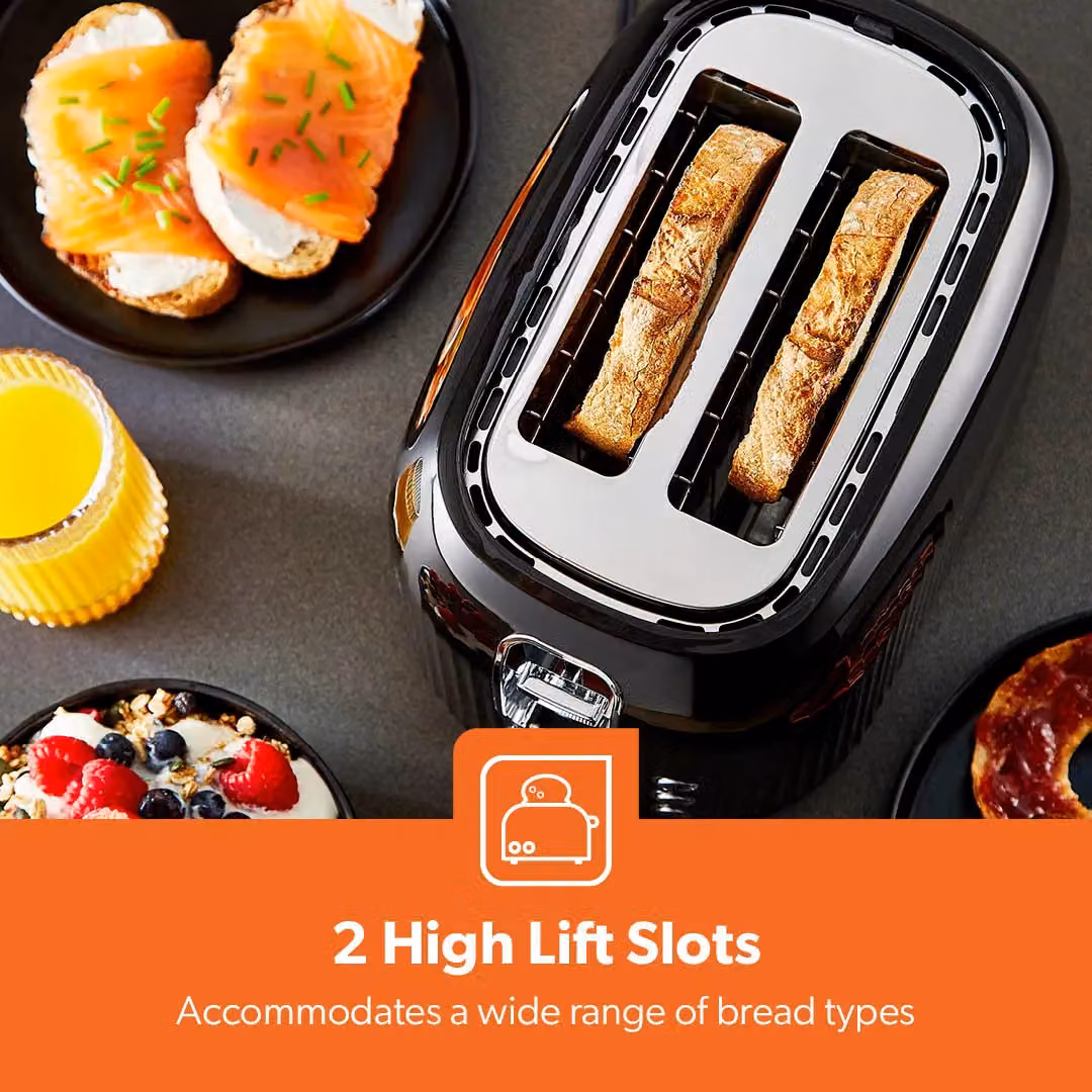 Geepas Fluted Collection 1000W 2 Slice Toaster in Black – 6