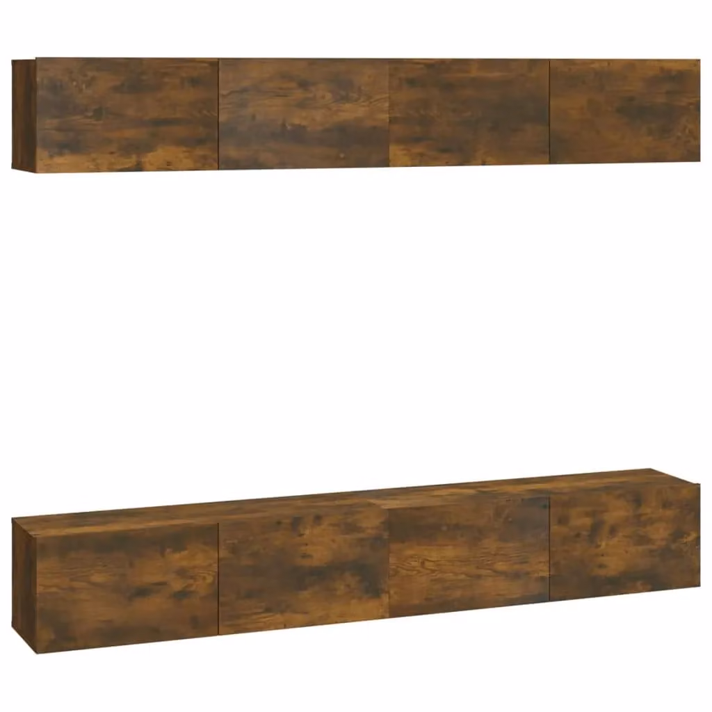 Berkfield Home Set of 4 Smoked Oak Wall TV Cabinets in Brown, W/D/H: 100 x 30 x 30 cm – 1