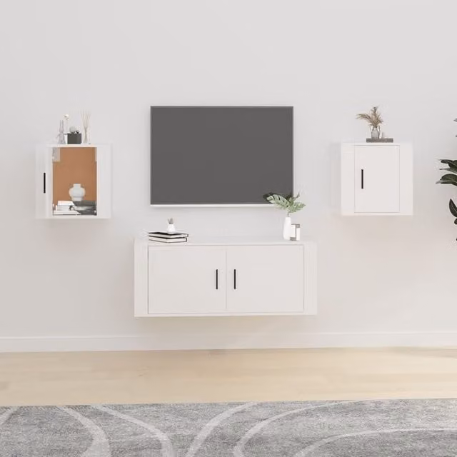 Berkfield Home Wall Mounted TV Cabinets, 2 Pack, White, W: 40 cm, D: 34.5 cm, H: 40 cm – 1