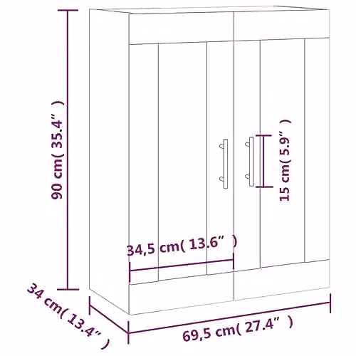 vidaXL Wall Mounted Cabinet with Glass Doors, Black, W/D/H: 69.5 x 34.0 x 90.0 cm – 3