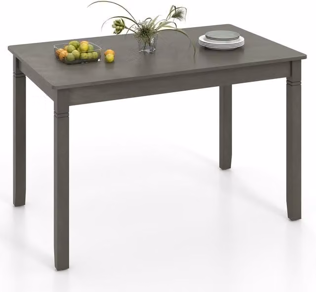 Costway Modern Rectangular 4-Person Dining Table in Grey and Black with Rubberwood and MDF Construction