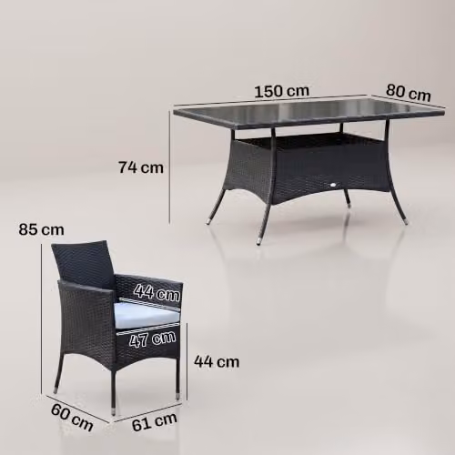 Outsunny 7-Piece Black Rattan Garden Furniture Dining Set – 6