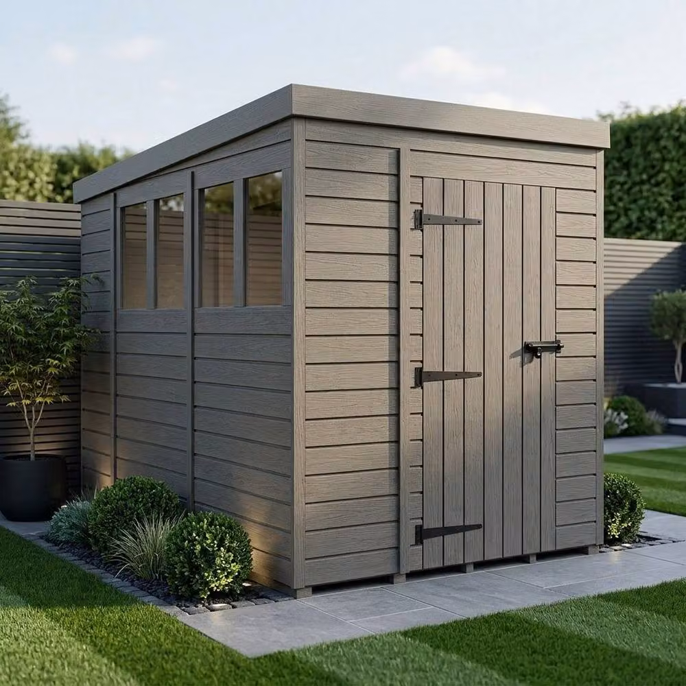 Buttercup Farm Grey Composite Pent Garden Shed with Single Door and Windows W/D/H: 183 x 305 x 210 cm – 2