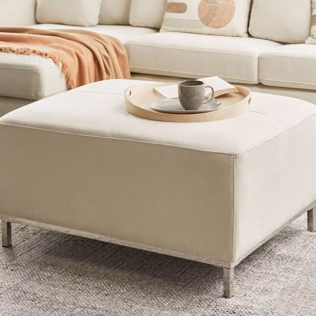 Wyld Haus Beige Rectangular Velvet Look Ottoman Footstool – 1