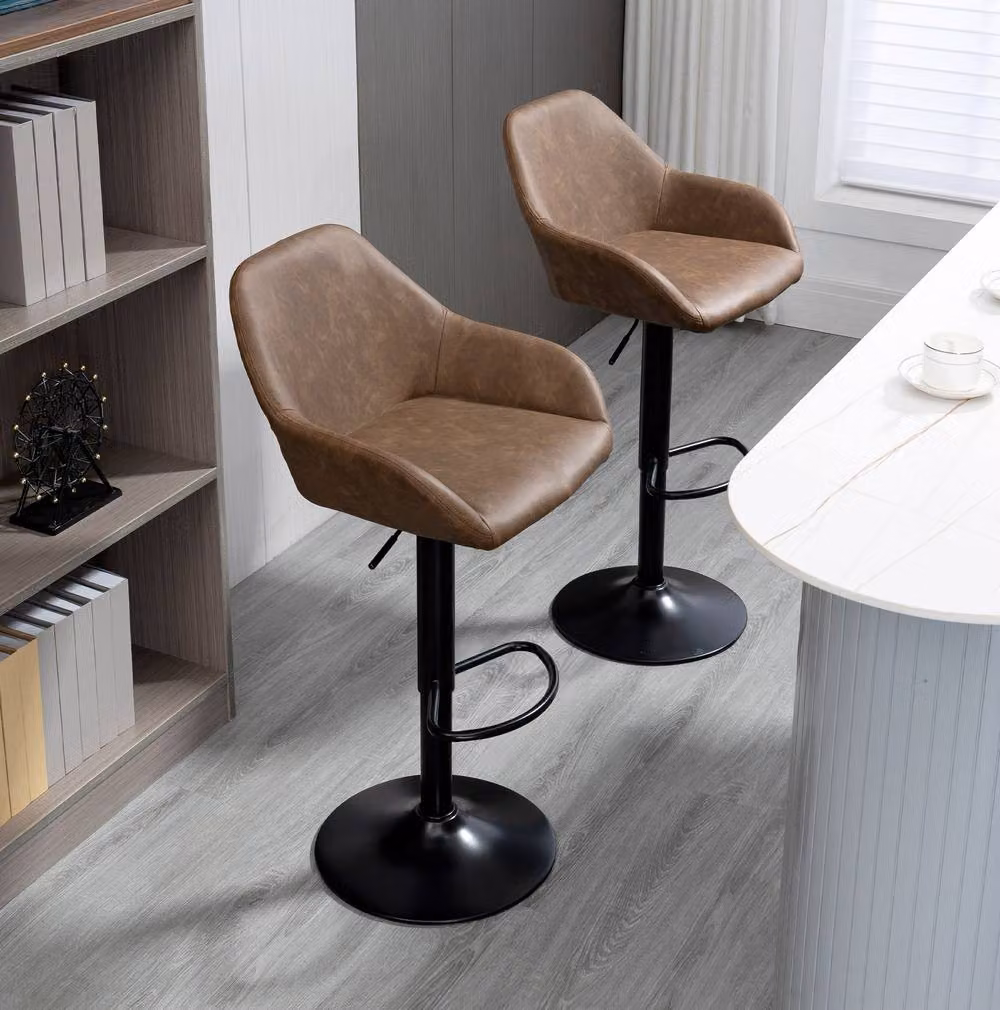 STILVORA Set of 2 Height Adjustable Bar Stools with Metal Frame and Synthetic Leather in Dark Brown – 6