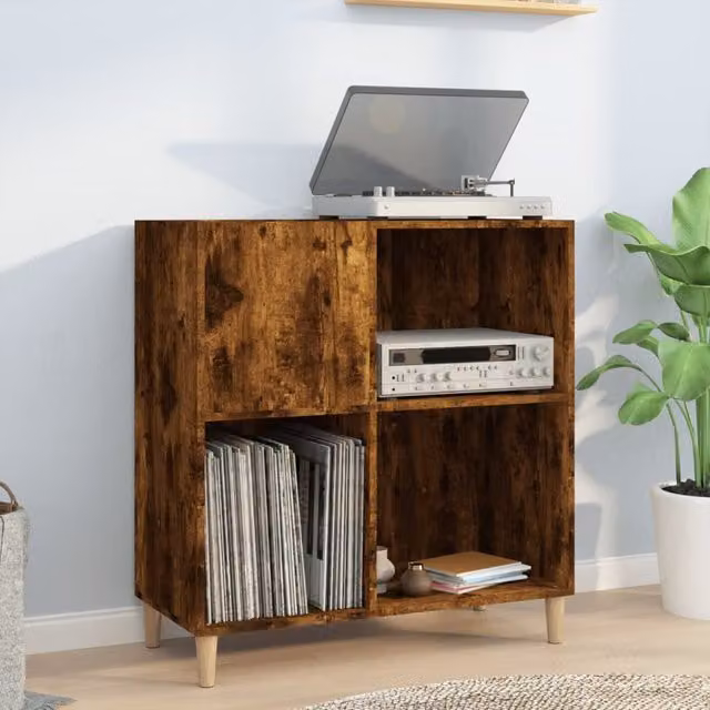 Berkfield Home Record Cabinet in Smoked Oak Brown, W/D/H: 84.5 x 38.0 x 89.0 cm – 1