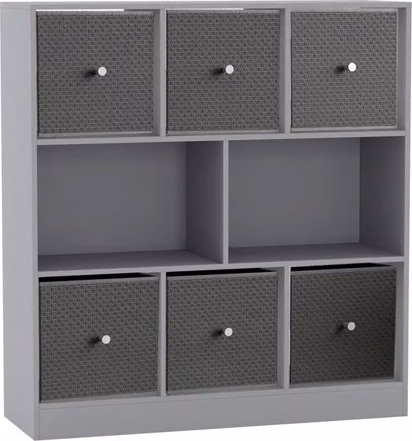 URBNLIVING Modern 8 Cube Bookcase with 6 Dark Grey Fabric Storage Drawers