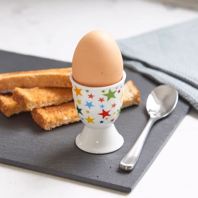 Kitchencraft Set of 6 Geometric Ceramic Egg Cups in White and Multicolour