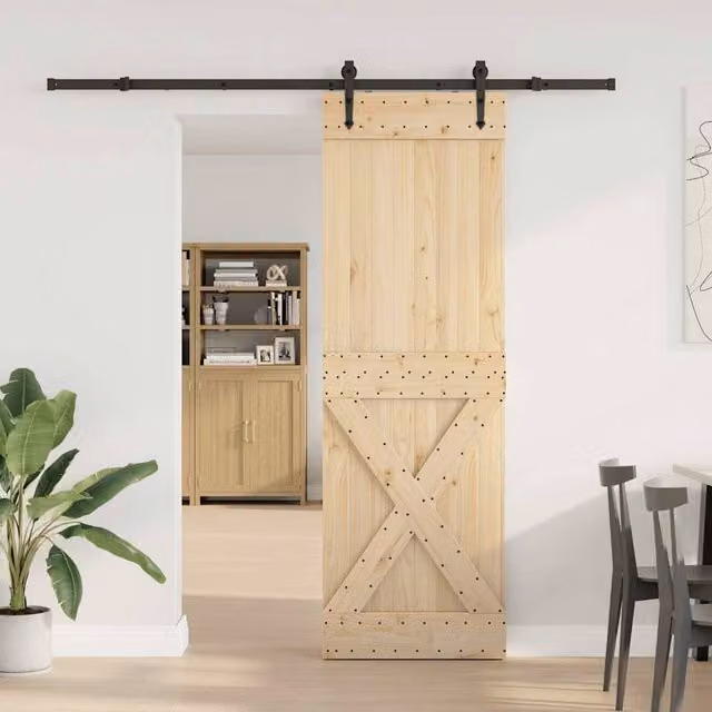 Berkfield Home Modern Sliding Door with Hardware Set in Natural Solid Wood, W: 70 cm, H: 210 cm – 1