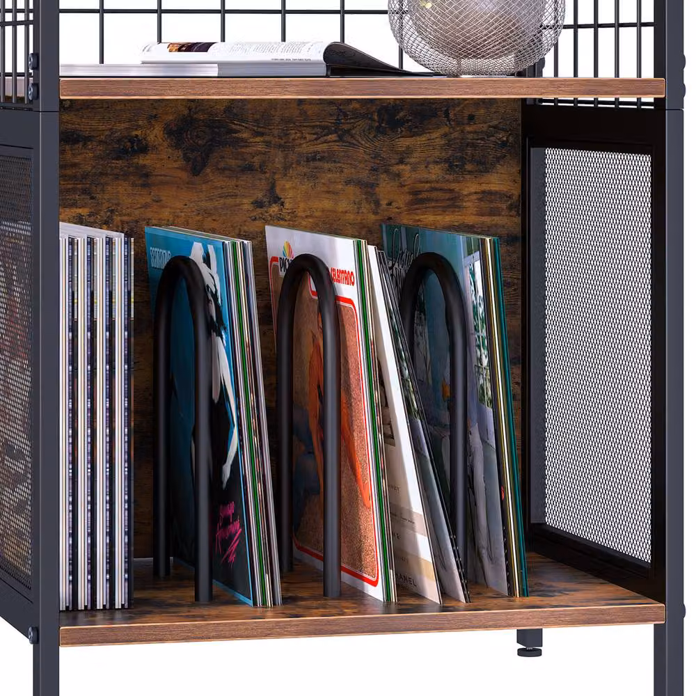 Huhote 3 Tier Brown Vinyl Turntable Stand and Record Player Storage Cabinet – 5