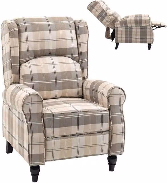 FORGEVIO Beige Fabric Wingback Recliner Chair for your Living Room, W/D/H: 79 x 84 x 109 cm – 1