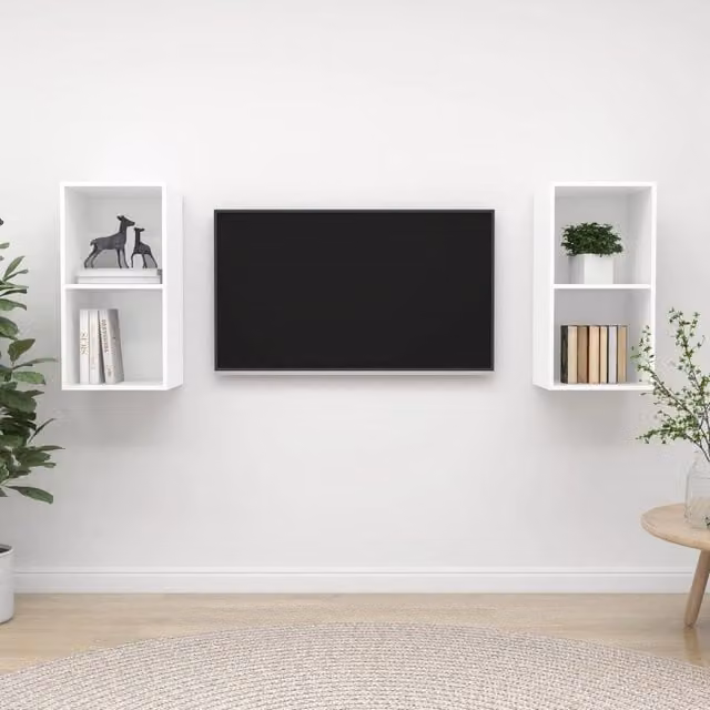 Berkfield Home Set of 2 Wall-mounted TV Cabinets in White Matt Engineered Wood