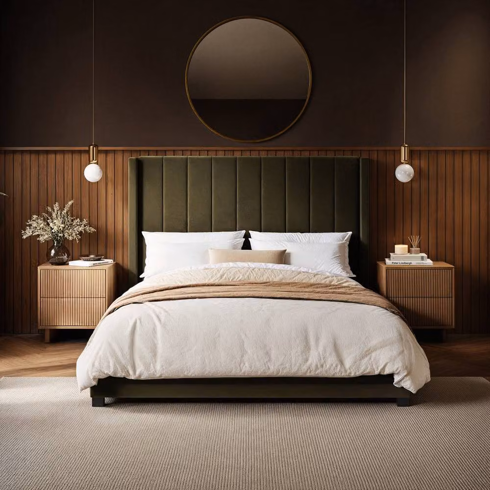 Flair Furnishings Tiggy Ottoman Bed with Winged Headboard, Khaki Green Velvet, W/D/H: 150 x 200 x 130 cm – 9