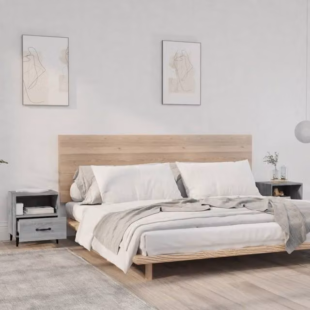 Berkfield Home Set of 2 Grey Sonoma Bedside Cabinets in Engineered Wood