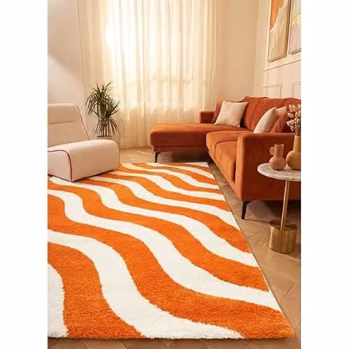 THE RUGS Joli Modern Striped Area Rug in Orange and White, W: 290 cm x D: 200 cm – 3