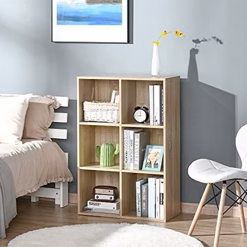 HOMCOM Modern 3 Tier Cubic Cabinet Bookcase with Back Panel in Brown, W/D/H: 97.5 x 30.0 x 65.5 cm – 2