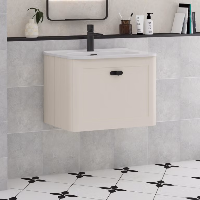 Royal Bathrooms Henley Wall Hung Vanity Unit with Ceramic Basin, Mushroom Cashmere, 600mm