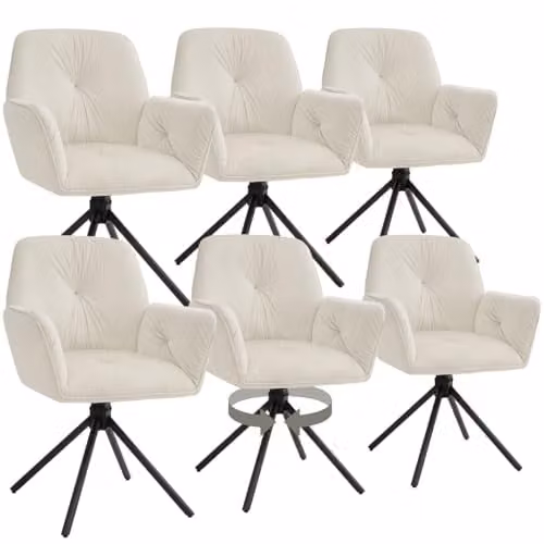 tectake Set of 6 Lenia Swivel Dining Chairs with Velvet Fabric in Cream and Black – 1