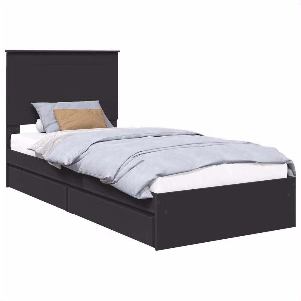 Berkfield Home Black Engineered Wood Storage Bed with Headboard and Drawers W: 75 cm, L: 190 cm – 2