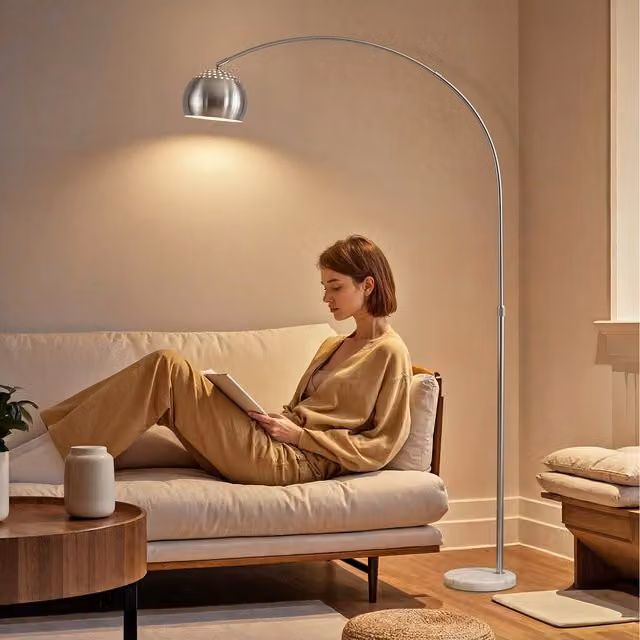 HOMCOM Silver Arc Floor Lamp for Living Room