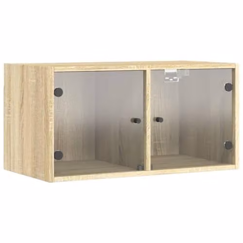 vidaXL Wall Cabinet with Glass Doors in Sonoma Oak, W/D/H: 68.5 x 35 x 37 cm