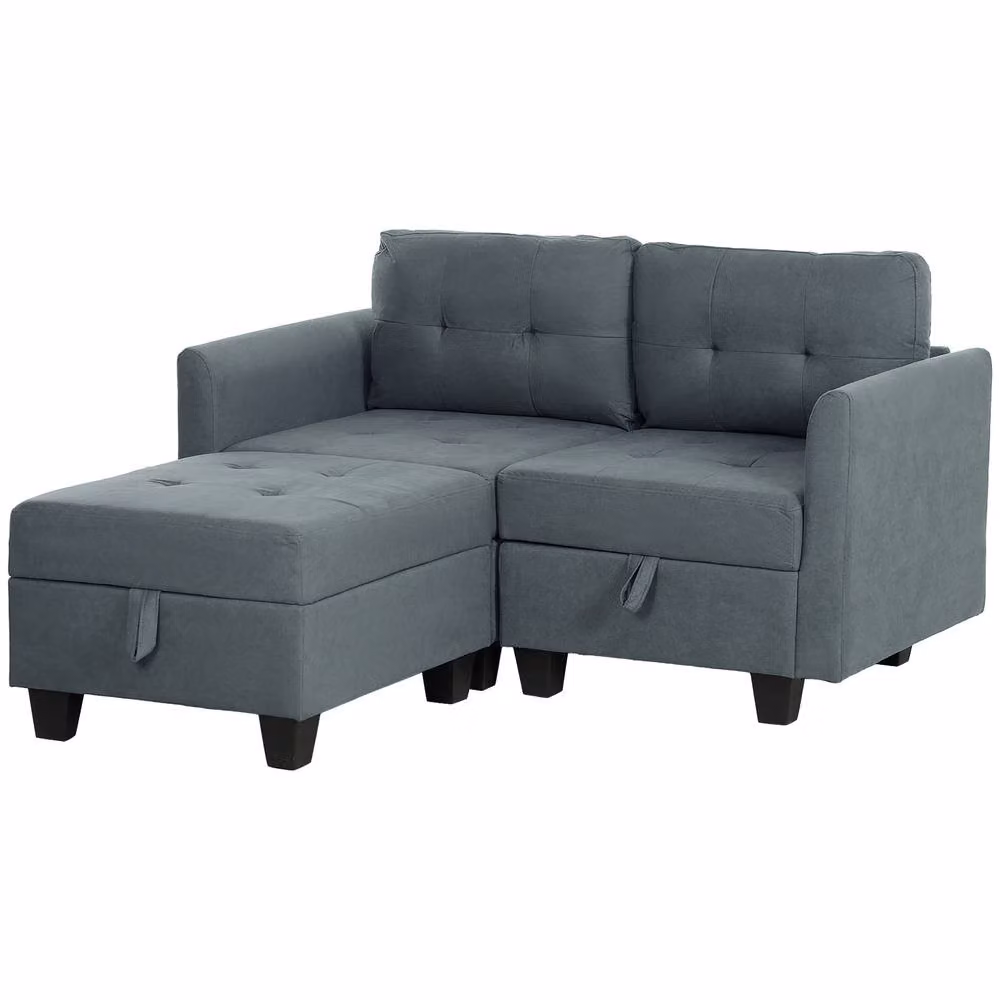 ERGOVEXA L-Shape Modular Storage Sofa in Dark Grey with Reversible Fabric Upholstery and Solid Wood Frame – 3