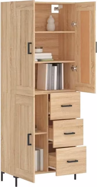 Berkfield Home Sonoma Oak Highboard in Light Tan, W/D/H: 69.5 x 34 x 180 cm
