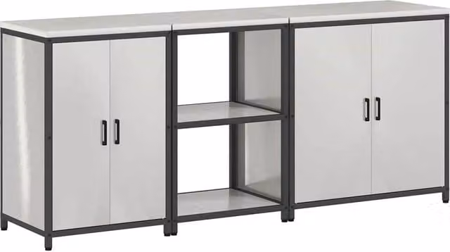 Berkfield Home 3-Piece Industrial Kitchen Storage Set in Silver Stainless Steel with Hinged Doors and Open Shelving