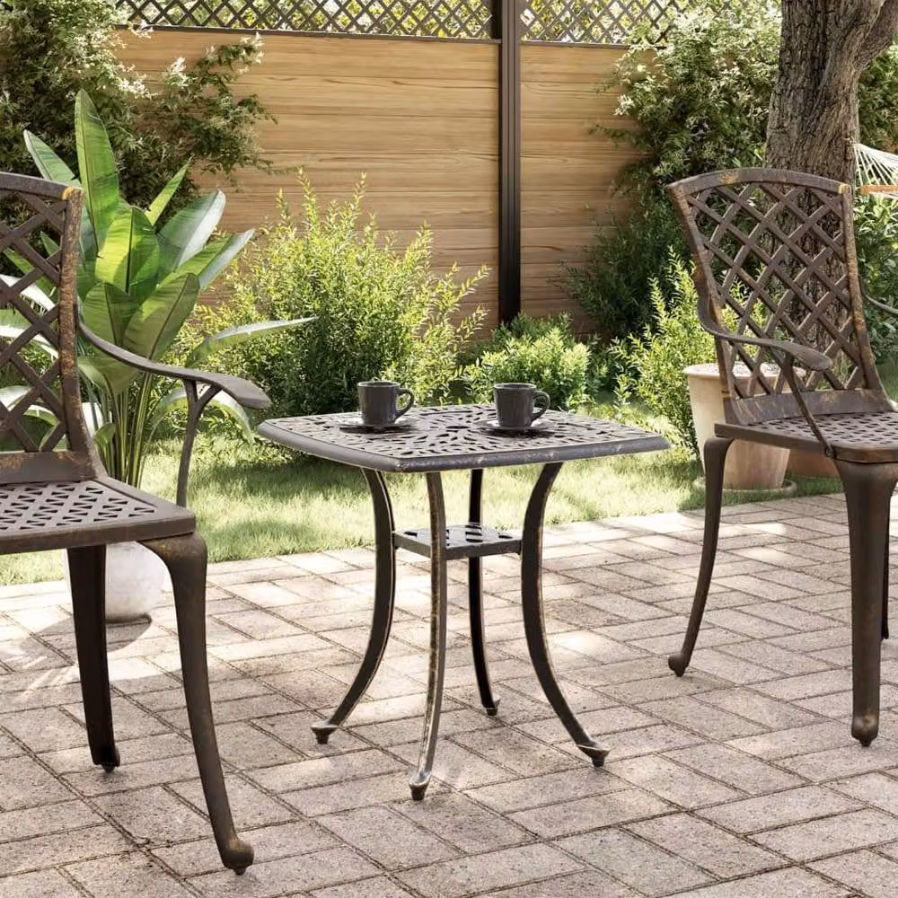 Berkfield Home Square Garden Table in Brown Cast Aluminium W/D/H: 53 x 53 x 53 cm – 3
