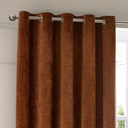 Paoletti Neptune Geometric Velvet Blackout Eyelet Curtains, Copper, W: 168 cm, H: 137 cm – 2