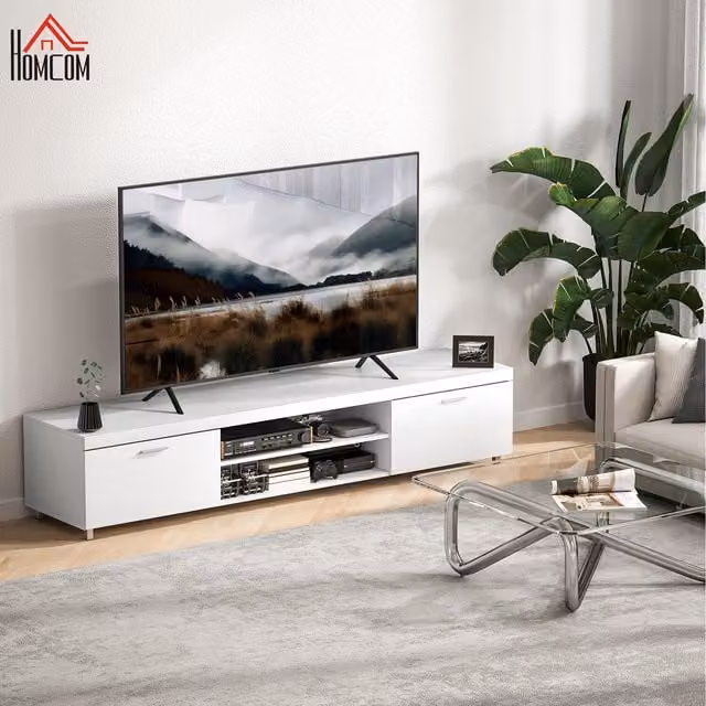 HOMCOM Modern White TV Unit with Drawer and Shelf