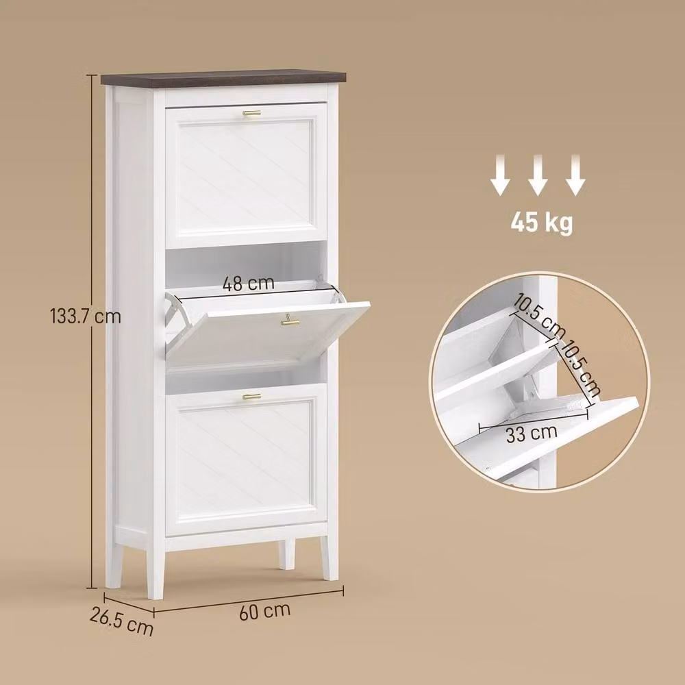 NESTLUNE White Shoe Cabinet with 3 Tilting Compartments, W/D/H: 100 x 26.5 x 100 cm – 2