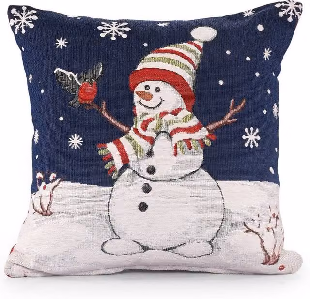 Velosso Xmas Snowman Snowflakes Filled Cushion with Festive Design, Multicolour, W/D/H: 43 x 43 x 43 cm – 1
