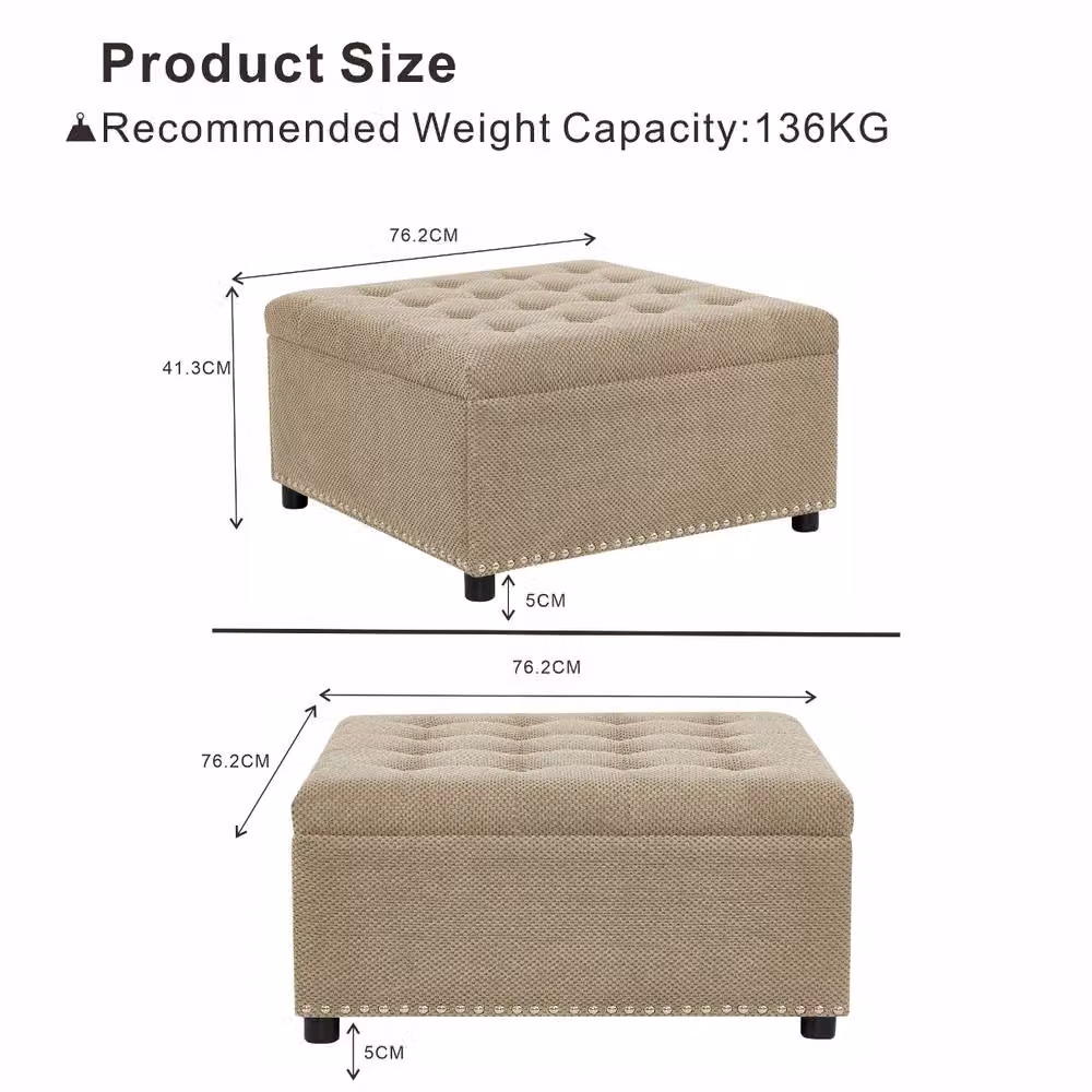 Rolipo Camel Square Storage Ottoman in Brown with Silver Rivets – 4
