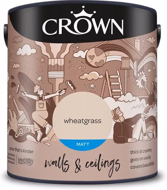Crown Matt Breatheasy Emulsion Paint in Wheatgrass Green and Beige