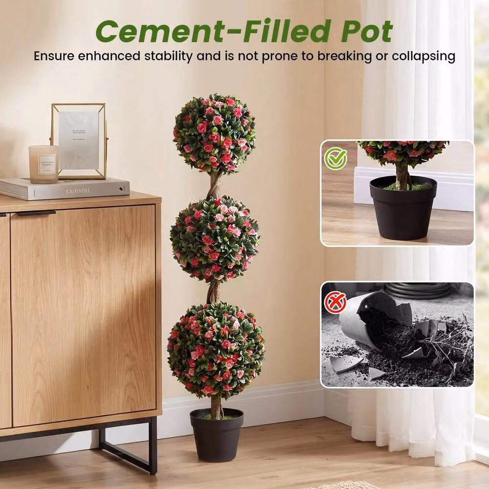 VOGREX Artificial Triple Ball Rose Topiary, Green, Height: 110 cm – 5