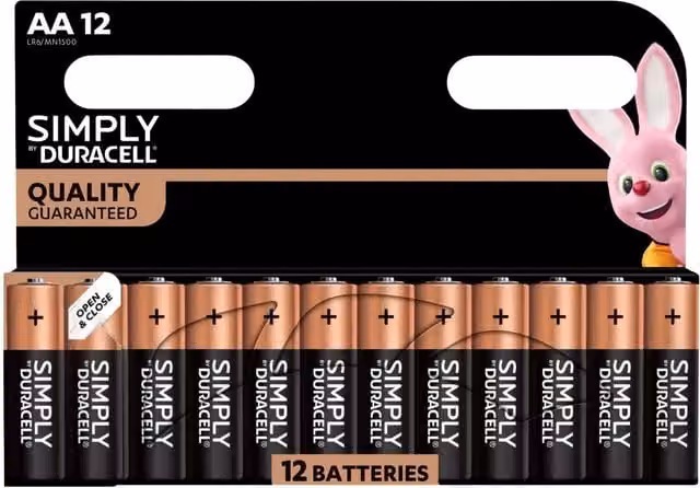 Duracell Simply Alkaline AA Batteries, Black