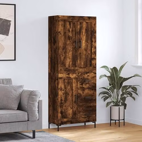 vidaXL Modern Highboard in Smoked Oak with Hinged Doors and Internal Shelves, W/D/H: 69.5 x 34 x 180 cm – 2