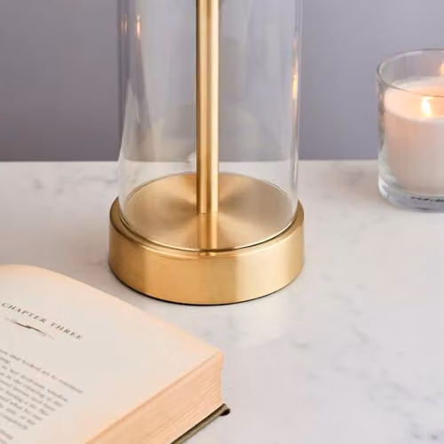Netlighting Lessina Vintage Table Lamp in Gold and White with Fabric and Glass Shade – 3