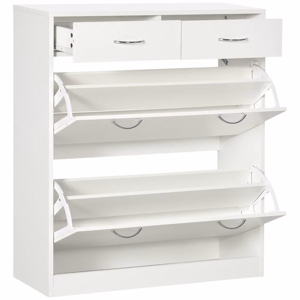 STILVORA Modern White Matt Shoe Cabinet with Tilting Compartments and Internal Shelves, W/D/H: 80 x 30 x 91.5 cm – 2