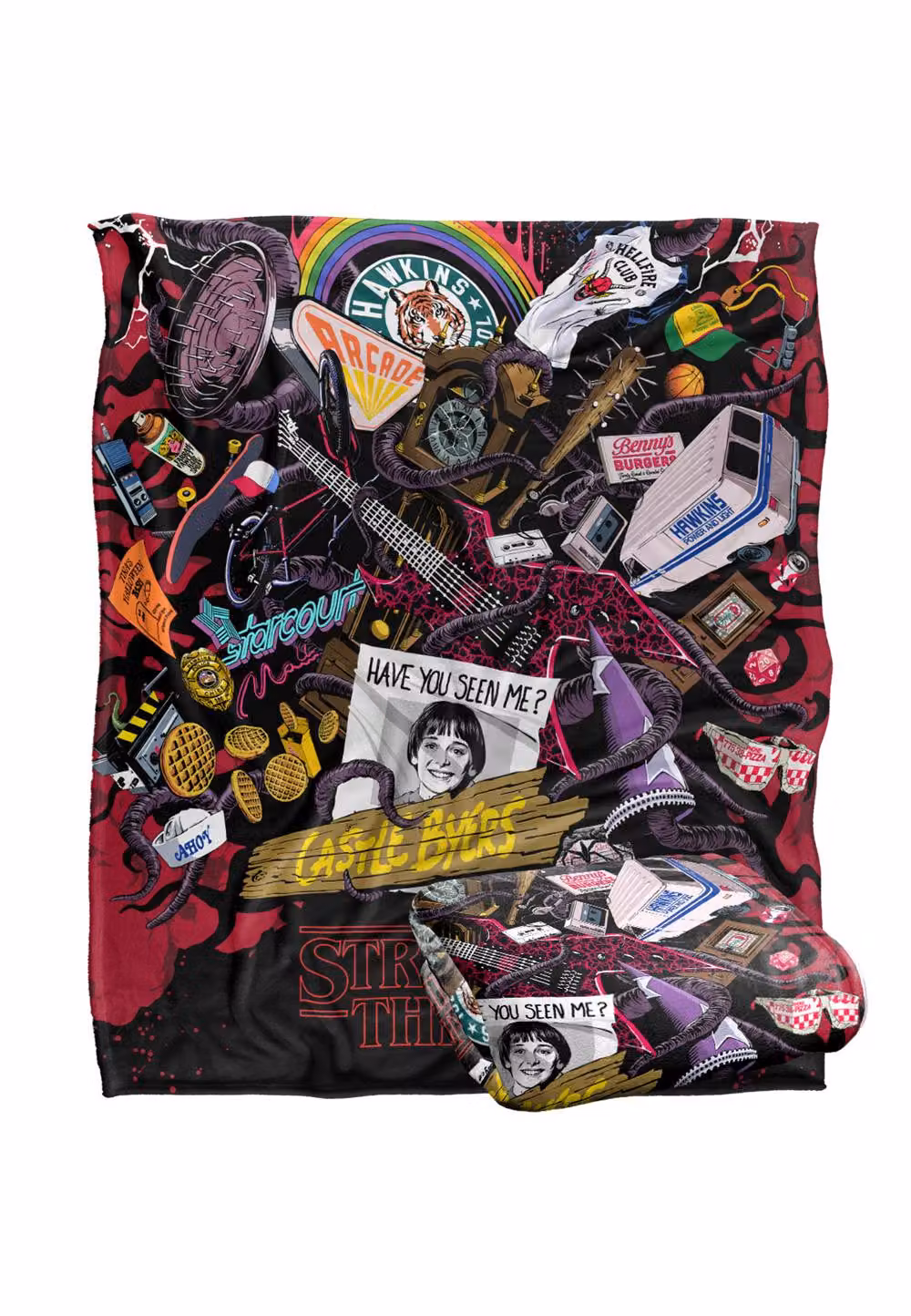 Stranger Things Day Icons Blanket in White and Multicolour, W: 152 cm, D: 127 cm – 2