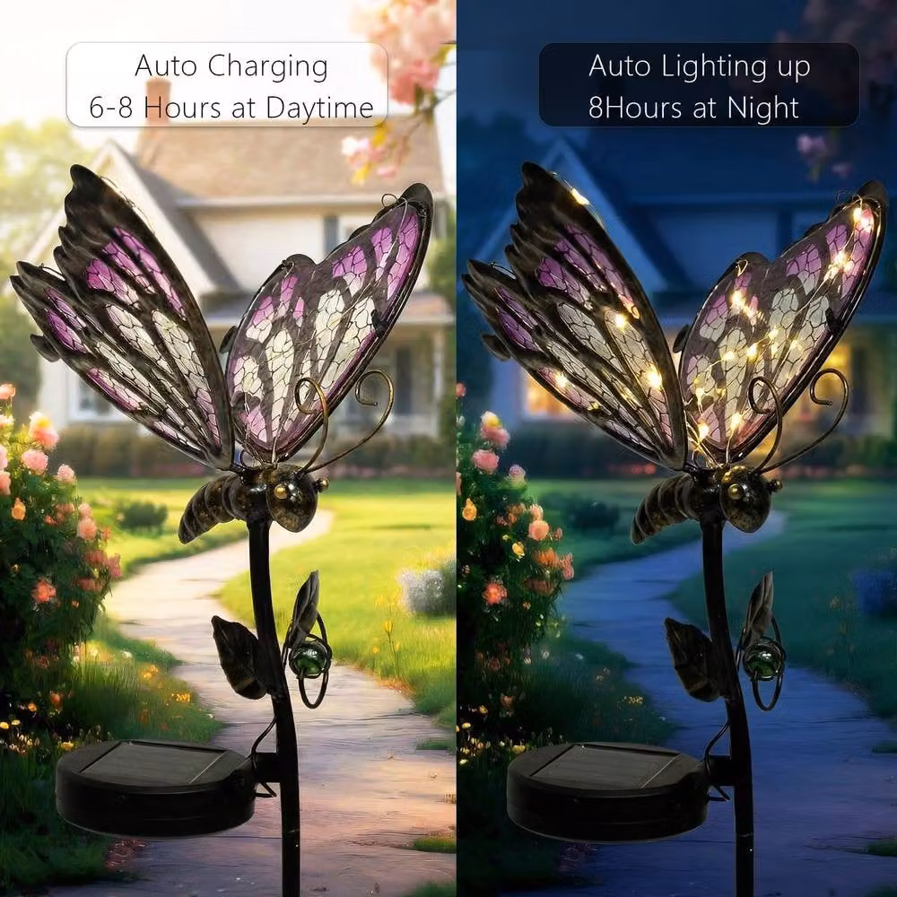 Bright Zeal Solar LED Butterfly Garden Stake Light in Pink, Purple and Multicolour – 2