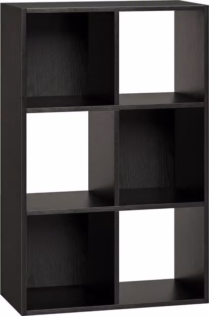 HOMCOM Industrial Style 6-Compartment Storage Shelf and Bookcase in Black Wood Effect