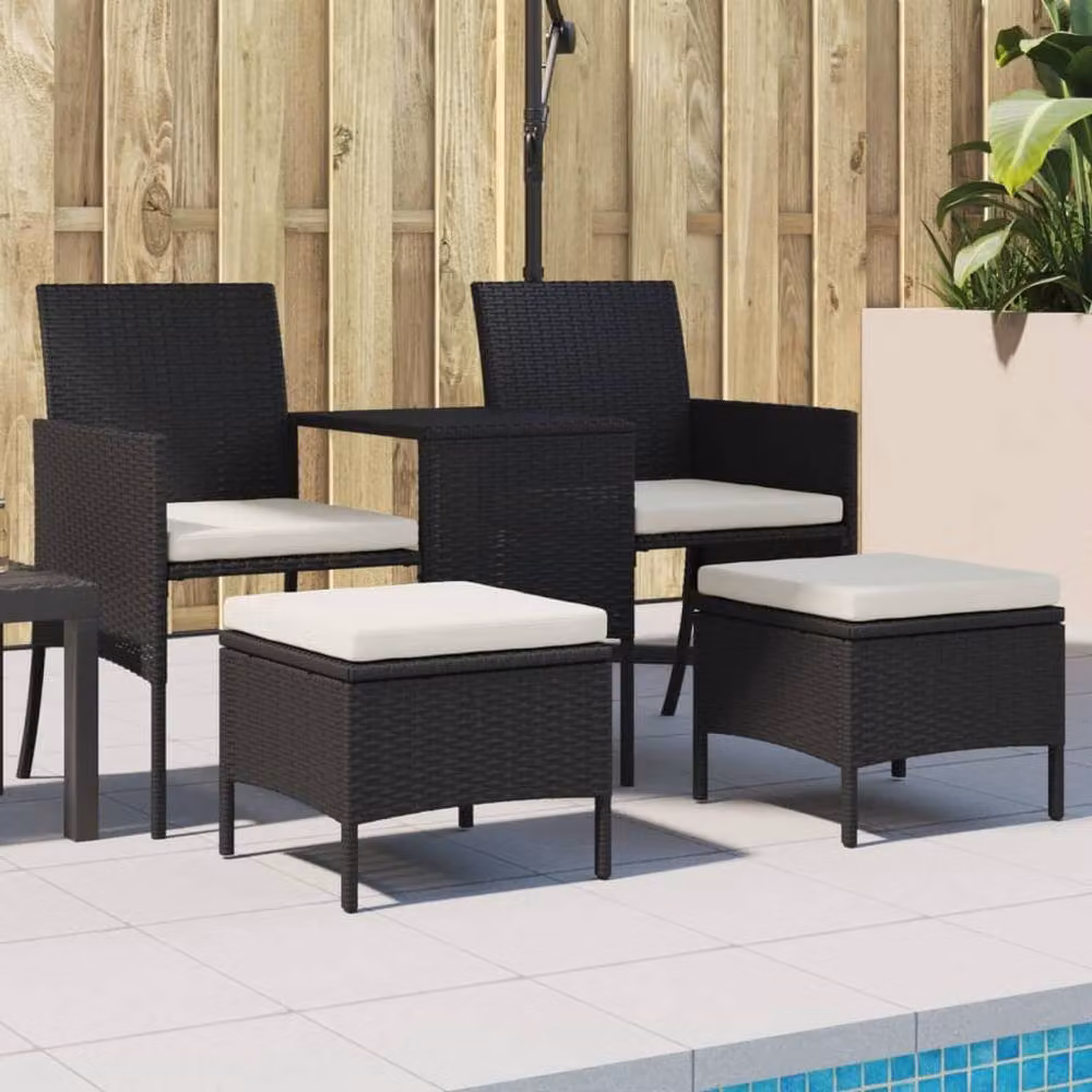 Berkfield Home Garden Sofa Set with 2-Seater Outdoor Sofa, Coffee Table and Matching Ottomans in Black Rattan – 2