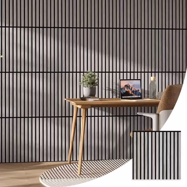 The Wood Veneer Hub WVH 2 Grey Oak Acoustic Wood Veneer Slatted Wall Panels, Mid Grey, 52 x 52 cm – 1