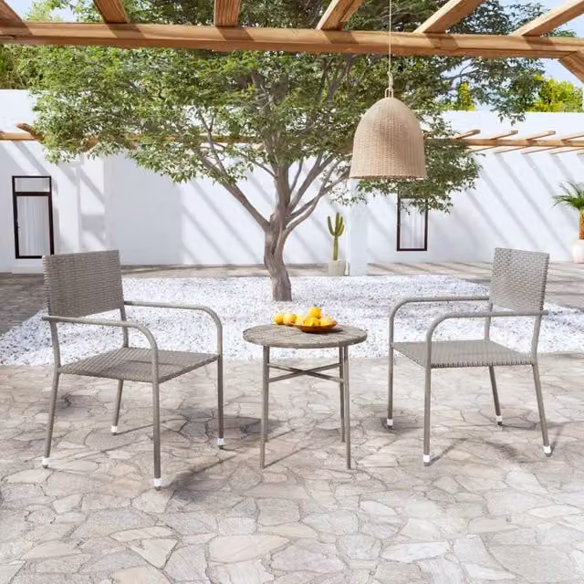 Berkfield Home 3 Piece Modern Poly Rattan Garden Dining Set in Grey